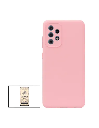 Kit Película CeramicGlass + Capa Silicone Líquido para Samsung Galaxy M32 5G - Rosa