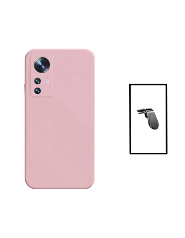 Kit Suporte Magnético L Safe Driving Carro + Capa Silicone Líquido para Xiaomi Redmi K50 Ultra - Rosa