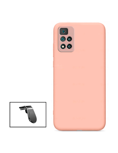 Kit Suporte Magnético L Safe Driving Carro + Capa Silicone Líquido para Xiaomi Redmi Note 11 Pro - Rosa