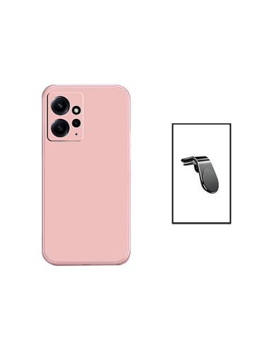 Kit Suporte Magnético L Safe Driving Carro + Capa Silicone Líquido para Xiaomi Redmi Note 12 4G - Rosa