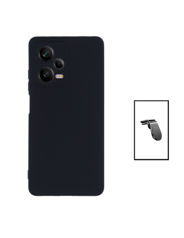 Kit Suporte Magnético L Safe Driving Carro + Capa Silicone Líquido para Xiaomi Redmi Note 12 Pro+ - Preto