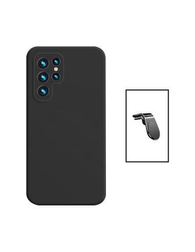 Kit Suporte Magnético L Safe Driving Carro + Capa Silicone Líquido Phonecare para Samsung Galaxy S24 Ultra 5G - Preto