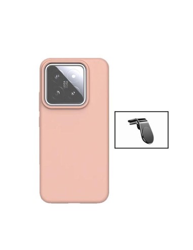 Kit Suporte Magnético L Safe Driving Carro + Capa Silicone Líquido Phonecare para Xiaomi 14 - Rosa