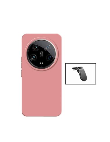 Kit Suporte Magnético L Safe Driving Carro + Capa Silicone Líquido Phonecare para Xiaomi 14 Ultra - Rosa