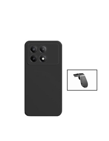 Kit Suporte Magnético L Safe Driving Carro + Capa Silicone Líquido Phonecare para Xiaomi Poco X6 Pro 5G - Preto