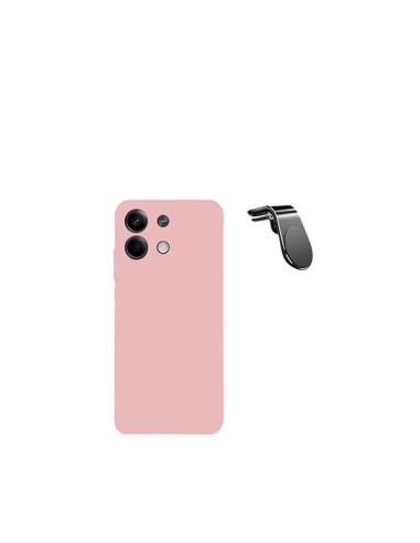 Kit Suporte Magnético L Safe Driving Carro + Capa Silicone Líquido Phonecare para Xiaomi Redmi Note 13 Pro - Rosa