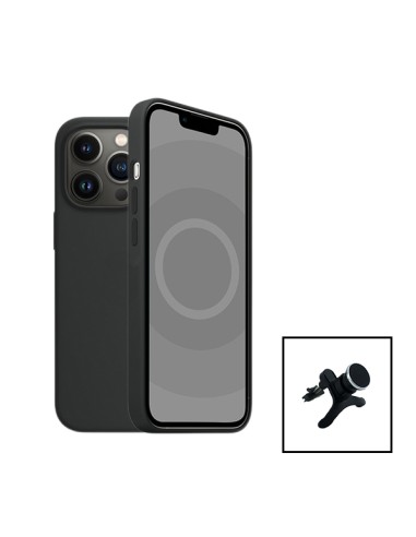 Kit Suporte Magnético Reforçado de Carro + Capa Silicone Líquido para Apple iPhone 15 Plus - Preto