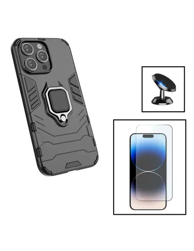 Kit Vidro Temperado ClearGlass + Capa Military + Suporte Magnético para Apple iPhone 15 Pro - Preto