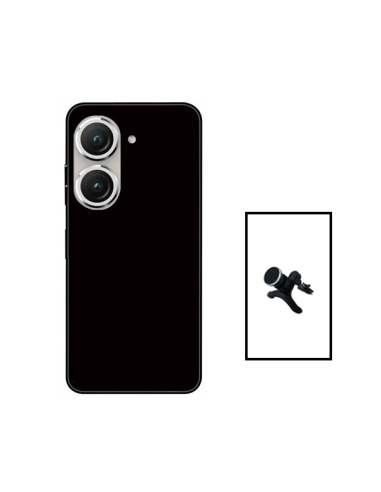 Kit Suporte Magnético Reforçado de Carro + Capa Silicone Líquido para Asus Zenfone 9 - Preto