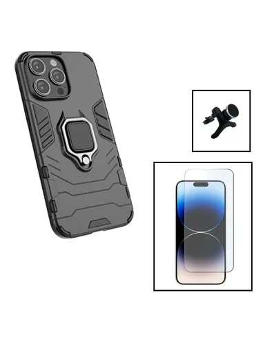 Kit Vidro Temperado ClearGlass + Capa Military + Suporte Magnético Reforçado para Apple iPhone 15 - Preto