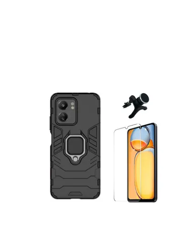 Kit Vidro Temperado ClearGlass + Capa Military + Suporte Magnético Reforçado  para Xiaomi Redmi 13C - Preto