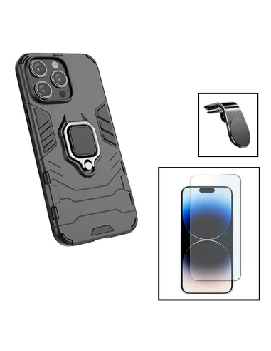 Kit Vidro Temperado ClearGlass + Capa Military + Suporte Magnético L para Apple iPhone 15 Plus - Preto