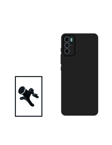 Kit Suporte Magnético Reforçado de Carro + Capa Silicone Líquido para Motorola Moto G60S - Preto