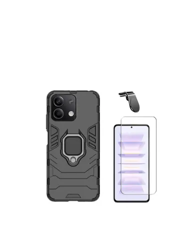 Kit Vidro Temperado ClearGlass + Capa Military + Suporte Magnético L  para Xiaomi Redmi Note 13 - Preto