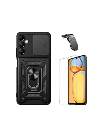 Kit Vidro Temperado ClearGlass + Capa Magnetic Slide Window + Suporte Magnético L  para Samsung Galaxy A15 - Preto