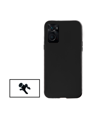 Kit Suporte Magnético Reforçado de Carro + Capa Silicone Líquido para Oppo A76 - Preto