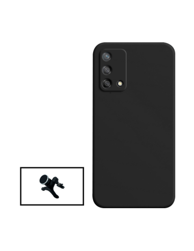 Kit Suporte Magnético Reforçado de Carro + Capa Silicone Líquido para Oppo A95 - Preto