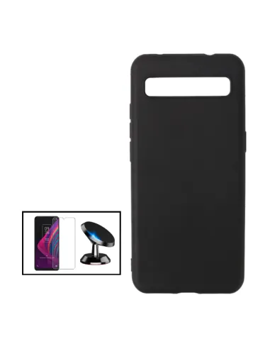 Kit Vidro Temperado ClearGlass + Capa Silicone Líquido + Suporte Magnético para TCL 10 Plus - Preto