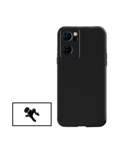 Kit Suporte Magnético Reforçado de Carro + Capa Silicone Líquido para Oppo Find X5 Lite - Preto