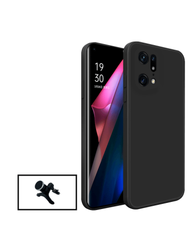 Kit Suporte Magnético Reforçado de Carro + Capa Silicone Líquido para Oppo Find X5 Pro 5G - Preto