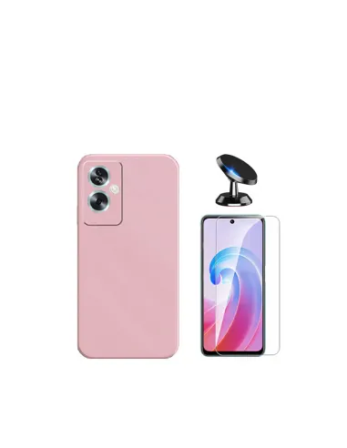 Kit Vidro Temperado ClearGlass + Capa Silicone Líquido + Suporte Magnético para Oppo A79 5G - Rosa