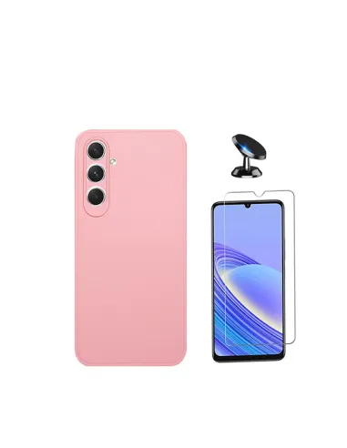 Kit Vidro Temperado ClearGlass + Capa Silicone Líquido + Suporte Magnético para Samsung Galaxy A05s - Rosa