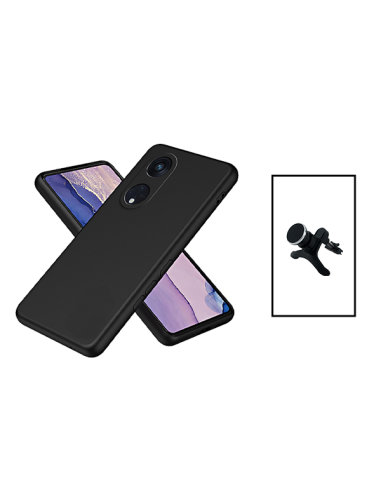 Kit Suporte Magnético Reforçado de Carro + Capa Silicone Líquido para Oppo Reno8T 4G - Preto