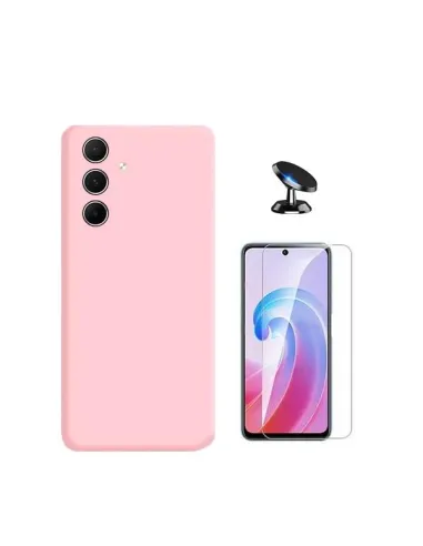 Kit Vidro Temperado ClearGlass + Capa Silicone Líquido + Suporte Magnético para Samsung Galaxy A35 5G - Rosa