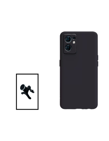 Kit Suporte Magnético Reforçado de Carro + Capa Silicone Líquido para Oppo Reno7 SE 5G - Preto