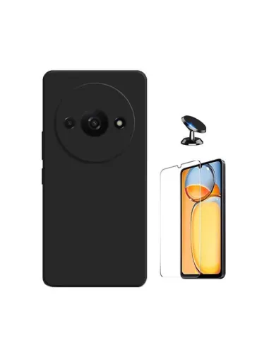 Kit Vidro Temperado ClearGlass + Capa Silicone Líquido + Suporte Magnético para Xiaomi Redmi A3 - Preto