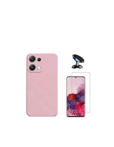 Kit Vidro Temperado ClearGlass + Capa Silicone Líquido + Suporte Magnético para Xiaomi Redmi Note 13 4G - Rosa