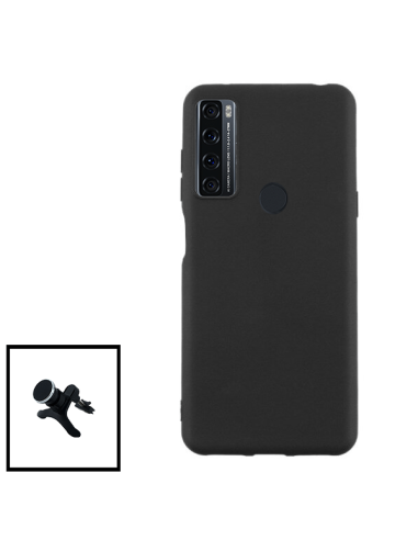 Kit Suporte Magnético Reforçado de Carro + Capa Silicone Líquido para Realme C21 - Preto