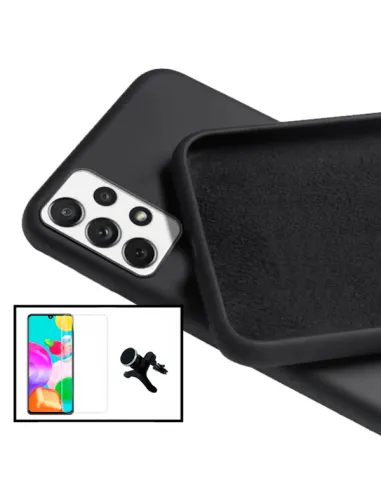 Kit Vidro Temperado ClearGlass + Capa Silicone Líquido + Suporte Magnético Reforçado para Samsung Galaxy A52 - Preto