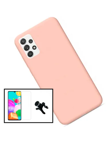 Kit Vidro Temperado ClearGlass + Capa Silicone Líquido + Suporte Magnético Reforçado para Samsung Galaxy A52 - Rosa