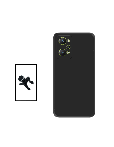 Kit Suporte Magnético Reforçado de Carro + Capa Silicone Líquido para Realme GT2 - Preto