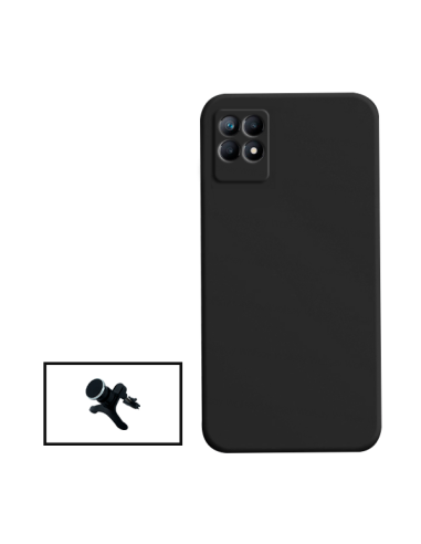 Kit Suporte Magnético Reforçado de Carro + Capa Silicone Líquido para Realme Narzo 50i - Preto