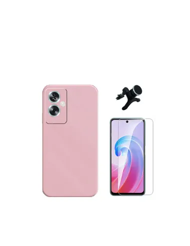 Kit Vidro Temperado ClearGlass + Capa Silicone Líquido + Suporte Magnético Reforçado  para Oppo A79 5G - Rosa