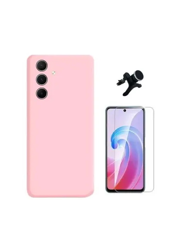 Kit Vidro Temperado ClearGlass + Capa Silicone Líquido + Suporte Magnético Reforçado  para Samsung Galaxy A35 5G - Rosa