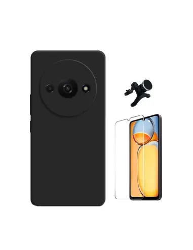 Kit Vidro Temperado ClearGlass + Capa Silicone Líquido + Suporte Magnético Reforçado  para Xiaomi Redmi A3 - Preto