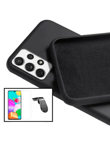 Kit Vidro Temperado ClearGlass + Capa Silicone Líquido + Suporte Magnético L para Samsung Galaxy A52 - Preto