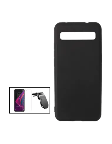 Kit Vidro Temperado ClearGlass + Capa Silicone Líquido + Suporte Magnético L para TCL 10 Plus - Preto