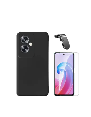 Kit Vidro Temperado ClearGlass + Capa Silicone Líquido + Suporte Magnético L  para Oppo A79 5G - Preto