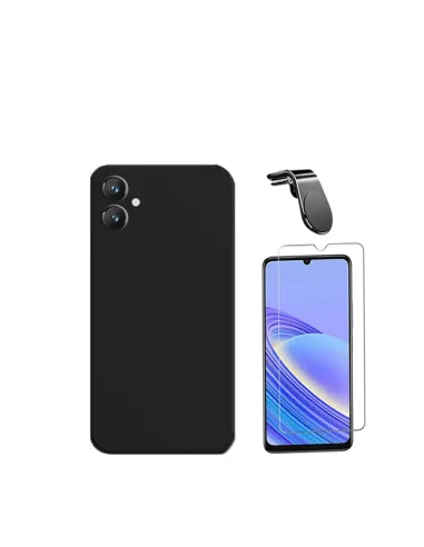 Kit Vidro Temperado ClearGlass + Capa Silicone Líquido + Suporte Magnético L  para Samsung Galaxy A05 - Preto