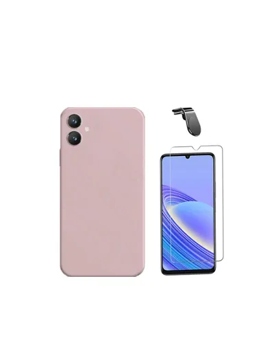 Kit Vidro Temperado ClearGlass + Capa Silicone Líquido + Suporte Magnético L  para Samsung Galaxy A05 - Rosa