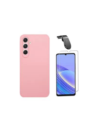 Kit Vidro Temperado ClearGlass + Capa Silicone Líquido + Suporte Magnético L  para Samsung Galaxy A05s - Rosa