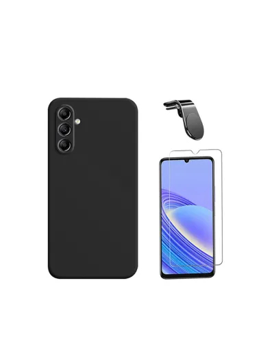 Kit Vidro Temperado ClearGlass + Capa Silicone Líquido + Suporte Magnético L  para Samsung Galaxy A15 5G - Preto