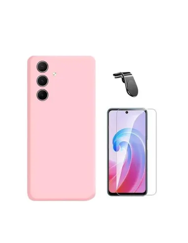 Kit Vidro Temperado ClearGlass + Capa Silicone Líquido + Suporte Magnético L  para Samsung Galaxy A35 5G - Rosa