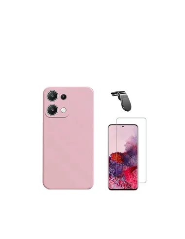 Kit Vidro Temperado ClearGlass + Capa Silicone Líquido + Suporte Magnético L  para Xiaomi Redmi Note 13 4G - Rosa