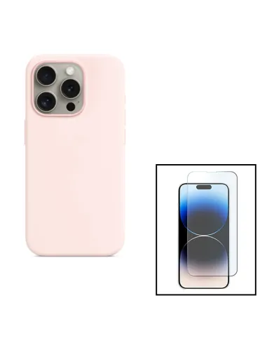 Kit Vidro Temperado ClearGlass + Capa Silicone Líquido para Apple iPhone 15 Plus - Rosa