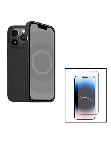 Kit Vidro Temperado ClearGlass + Capa Silicone Líquido para Apple iPhone 15 Pro - Preto